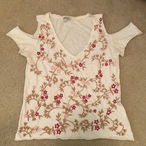 Lucky Brand embroidered open shoulder Tee